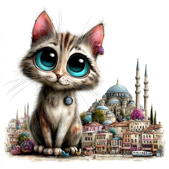 20 Catstanbul Clipart ; Whimsical Turkish Feline Graphics Istanbul Jun — view 7 — watercolor clipart transparent PNG instant download