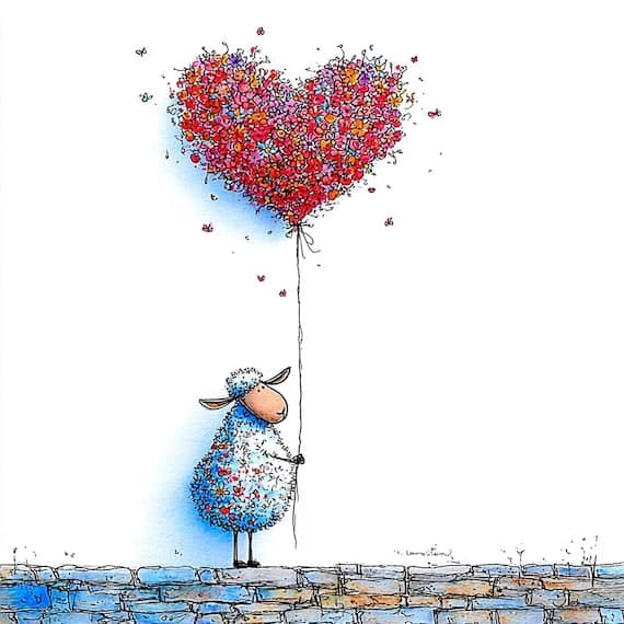 15 Whimsical Sheep Heart Balloon Clipart (JPG) β view 8 β watercolor clipart transparent PNG instant download