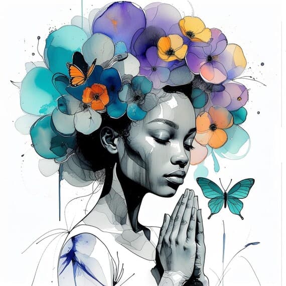 15 Afro Praying Woman Clipart (JPG) β view 4 β watercolor clipart transparent PNG instant download