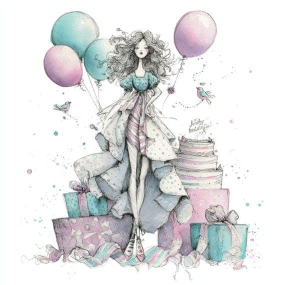 Watercolor Birthday Girl Clipart β view 3 β watercolor clipart transparent PNG instant download