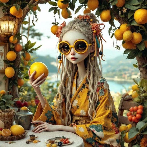Lemon Girl Clipart – Italy — watercolor clipart transparent PNG instant download