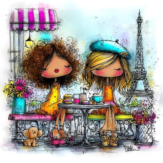 Paris Cafe Friends Watercolor Print, Eiffel Tower Art (Digital Downloa β view 7 β watercolor clipart transparent PNG instant download