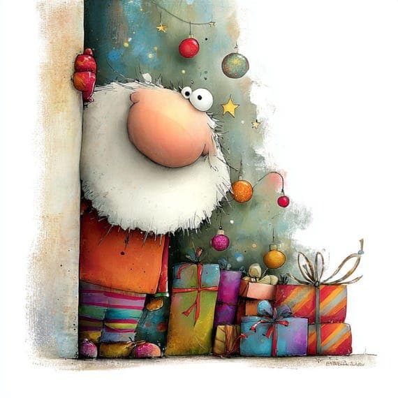 10 Quirky Watercolor Christmas Santa Clipart Set, Cute Cartoon Father β view 5 β watercolor clipart transparent PNG instant download