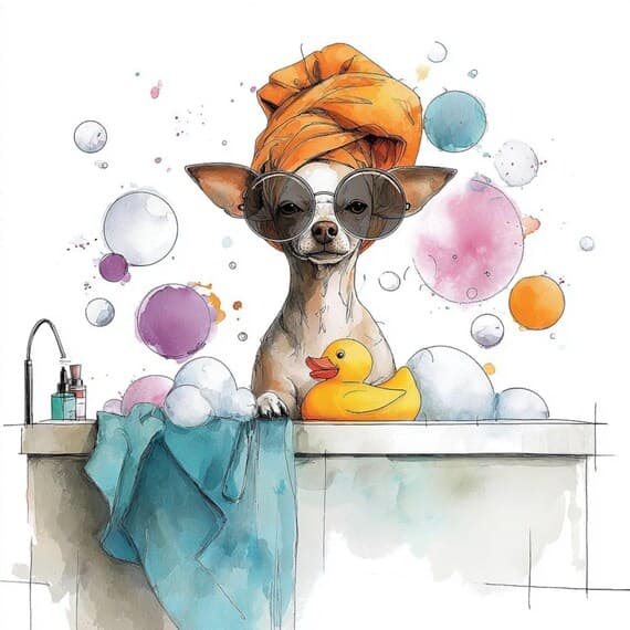 Funny Chihuahua Bath Clipart β view 5 β watercolor clipart transparent PNG instant download