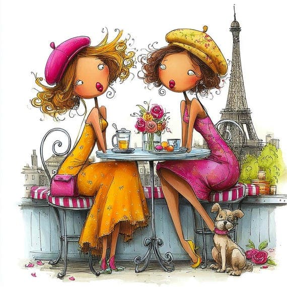 Paris Cafe Friends Watercolor Print, Eiffel Tower Art (Digital Downloa β view 3 β watercolor clipart transparent PNG instant download