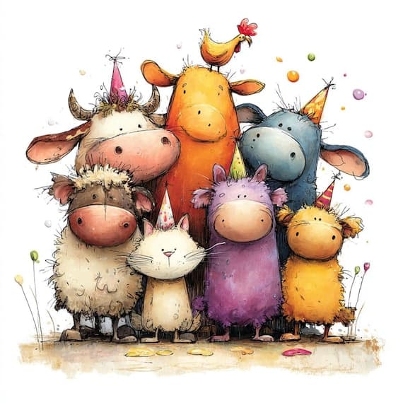 12 Funny Farm Birthday Animals Clipart β view 3 β watercolor clipart transparent PNG instant download
