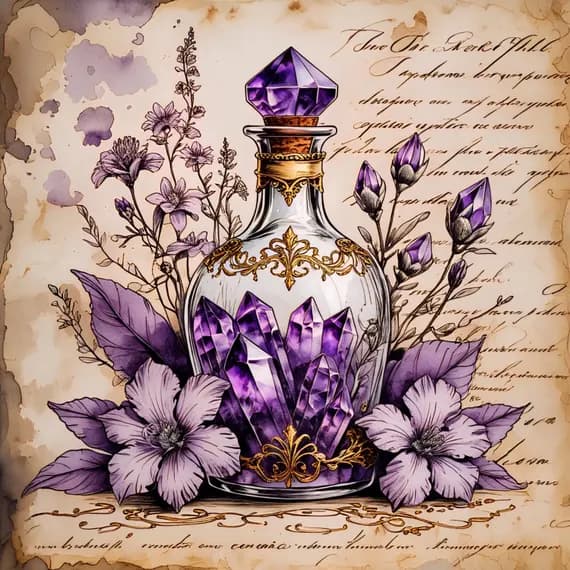 Watercolor Crystal Potion Bottle Clipart – Witchy Elixir Art (JPG) — view 3 — watercolor clipart transparent PNG instant download
