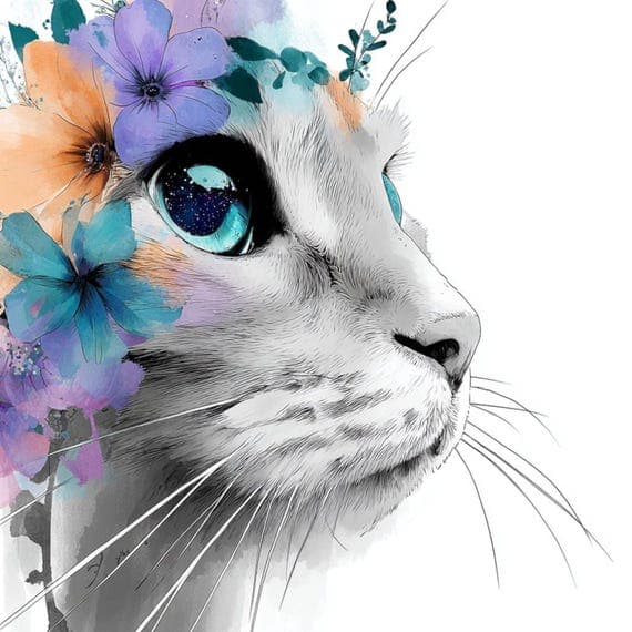 40 Abstract Cat Face Clipart β view 2 β watercolor clipart transparent PNG instant download