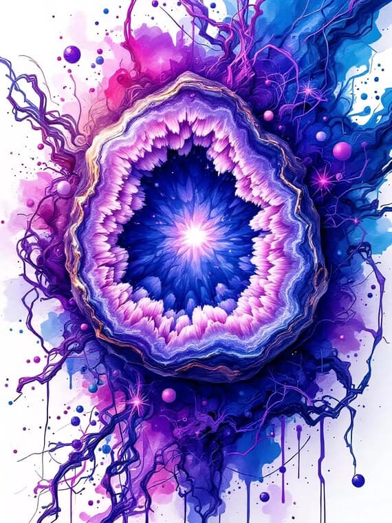 Watercolor Geode Crystal Clipart – Abstract Amethyst Stone PNG JPG (Di — view 2 — watercolor clipart transparent PNG instant download
