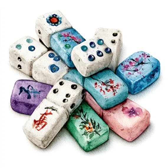 21 Whimsical Mahjong Clipart PNG β view 2 β watercolor clipart transparent PNG instant download