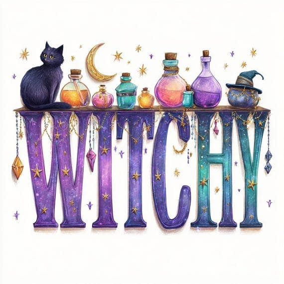 Whimsical Witchy Clipart β view 6 β watercolor clipart transparent PNG instant download