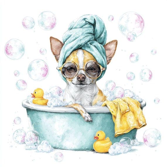 Funny Chihuahua Spa Art β view 7 β watercolor clipart transparent PNG instant download