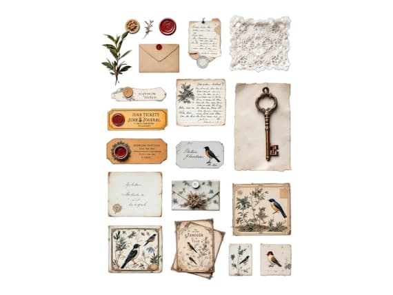 Vintage Ephemera Clipart β view 7 β watercolor clipart transparent PNG instant download