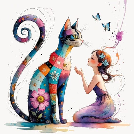 Watercolor Floral Cat & Girl Clipart β view 7 β watercolor clipart transparent PNG instant download