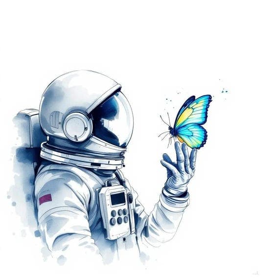 Astronaut Butterfly Watercolor Print – Whimsical Space Art (Digital Do — view 6 — watercolor clipart transparent PNG instant download