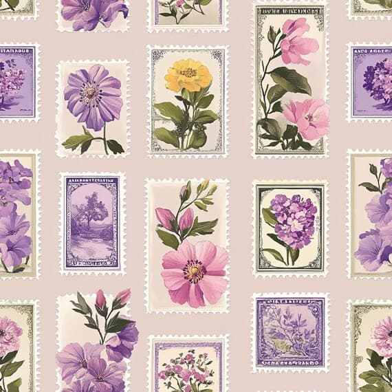 16 Vintage Floral Stamp Seamless Pattern – Retro Design for Fabric and — view 6 — watercolor clipart transparent PNG instant download