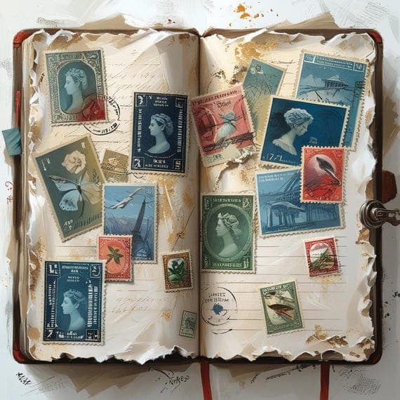 Vintage Stamp Ephemera – Travel Junk Journal Pages (Digital Download) — view 8 — watercolor clipart transparent PNG instant download