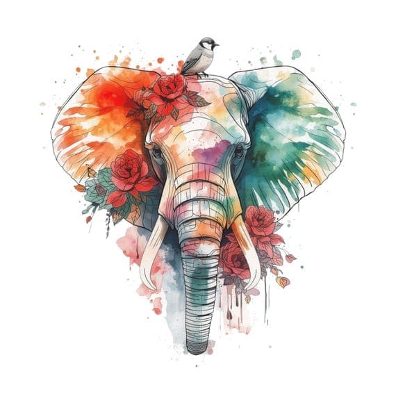 Watercolor Floral Elephant Clipart β view 6 β watercolor clipart transparent PNG instant download