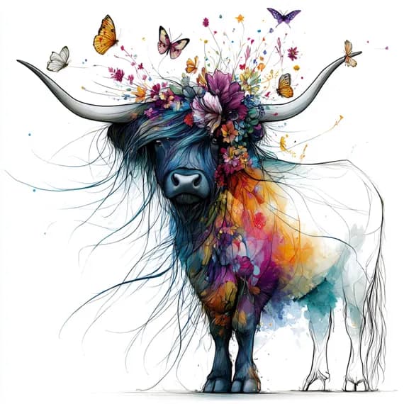 19 Boho Bull Clipart JPG β view 3 β watercolor clipart transparent PNG instant download