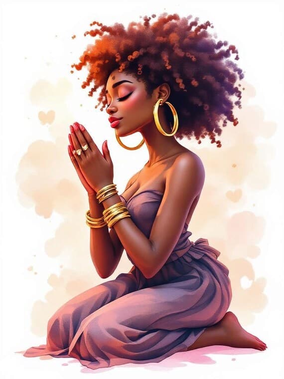 Praying Black Girl Clipart, Figurines African American (PNG, JPG) β view 5 β watercolor clipart transparent PNG instant download