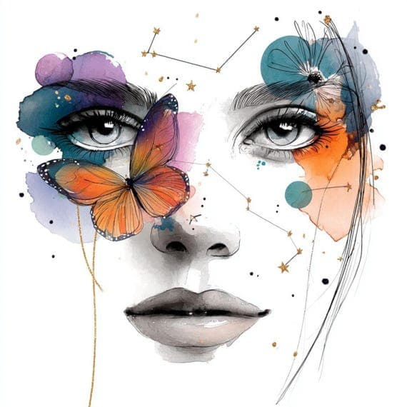 20 Floral Woman Faces Clipart (JPG) – Watercolor Line Art Portraits fo — view 3 — watercolor clipart transparent PNG instant download