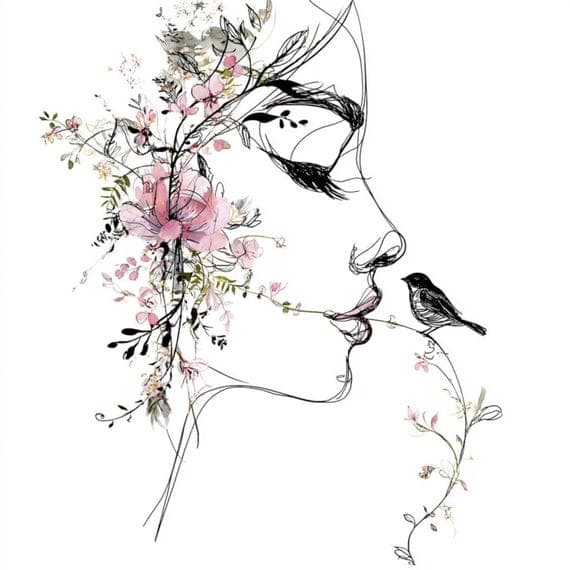 40 Scribble Floral Woman Line Art Clipart — watercolor clipart transparent PNG instant download