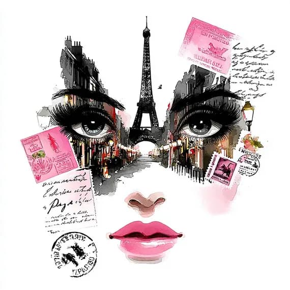 22 Whimsical Paris Face Clipart β view 7 β watercolor clipart transparent PNG instant download