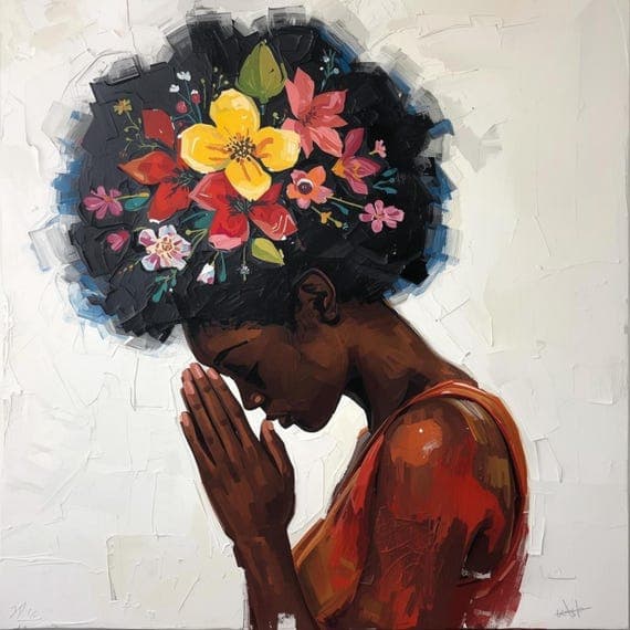 Watercolor Afro Woman Floral Portraits β view 5 β watercolor clipart transparent PNG instant download