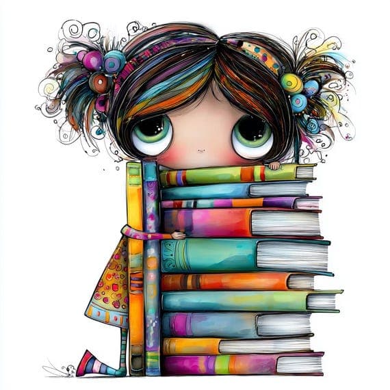 Quirky Book Girl Clipart , 12 Whimsical Reading Graphics for Creative β view 5 β watercolor clipart transparent PNG instant download
