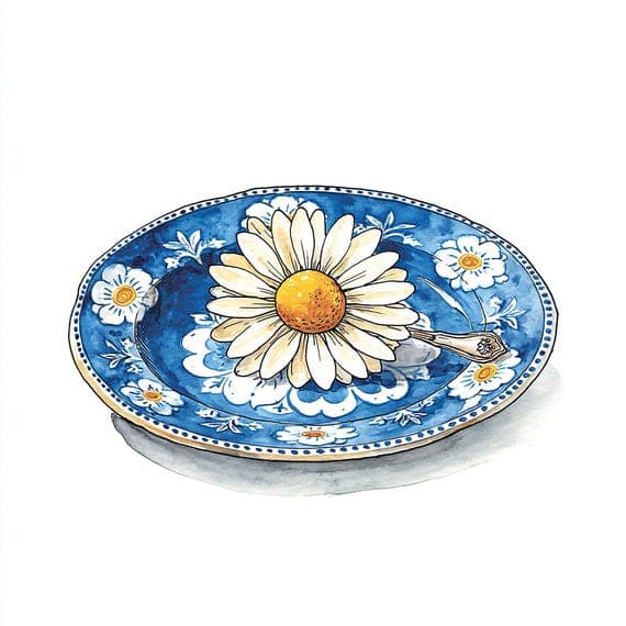 18 Blue Floral Plate Clipart Printable Set – Vintage Daisy Wall Art Di — watercolor clipart transparent PNG instant download