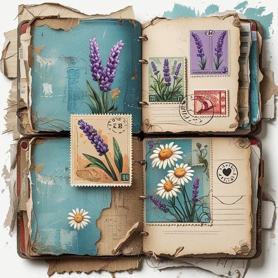 Vintage Stamp Ephemera – Travel Junk Journal Pages (Digital Download) — view 6 — watercolor clipart transparent PNG instant download