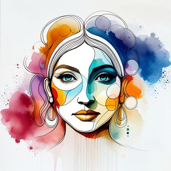10 Watercolor Woman Face Clipart, Abstract Line Art (Digital Download) β view 4 β watercolor clipart transparent PNG instant download
