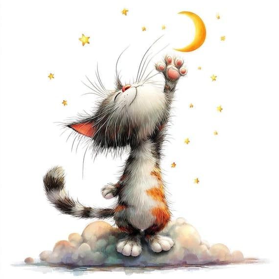 25 Quirky Cloud Cats Clipart (JPG) – Funny Watercolor Dreamy Cats for — view 4 — watercolor clipart transparent PNG instant download