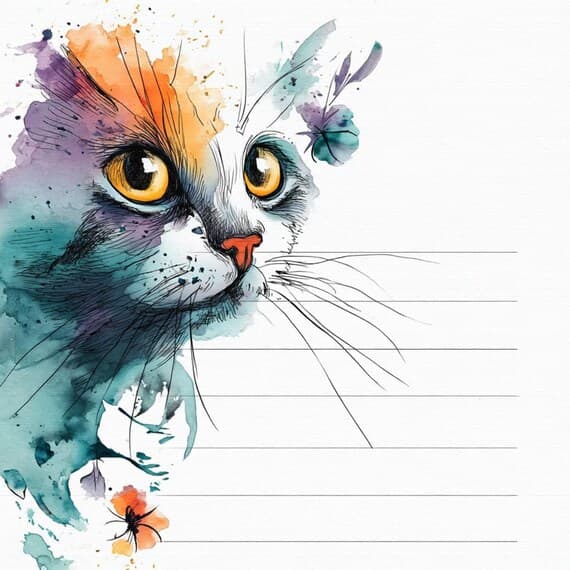 Watercolor Cat Stationery β view 4 β watercolor clipart transparent PNG instant download