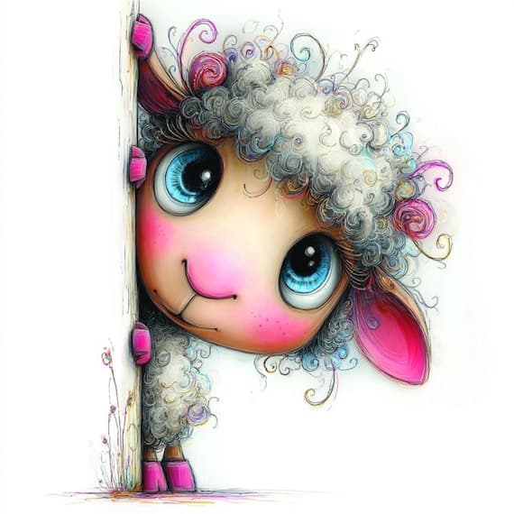 Watercolor Peekaboo Sheep Clipart, Farm Animal Prints (Digital Downloa — watercolor clipart transparent PNG instant download