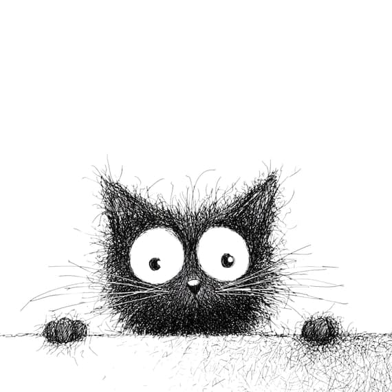 30 Funny CAT Sketch Clipart Set – Quirky Black White Cartoon Art JPG — view 4 — watercolor clipart transparent PNG instant download