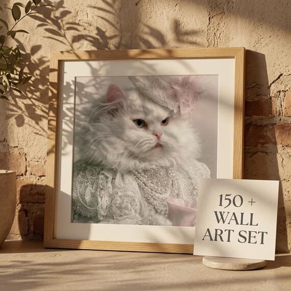 150+ Vintage Funny Cat Portraits Bundle, Victorian Steampunk Wall Art, β view 4 β watercolor clipart transparent PNG instant download