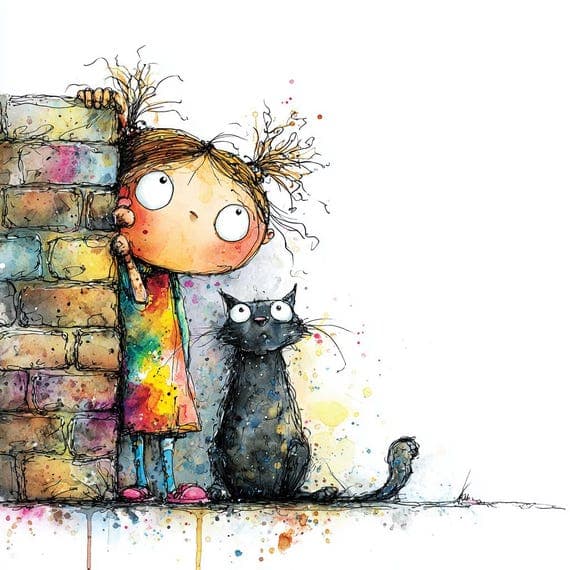 Watercolor Girl and Cat Clipart — watercolor clipart transparent PNG instant download