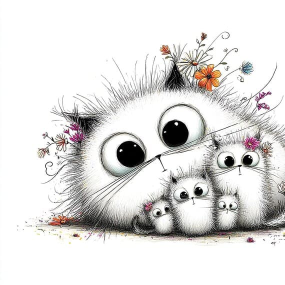 15 Whimsical Cat Family Clipart β view 4 β watercolor clipart transparent PNG instant download