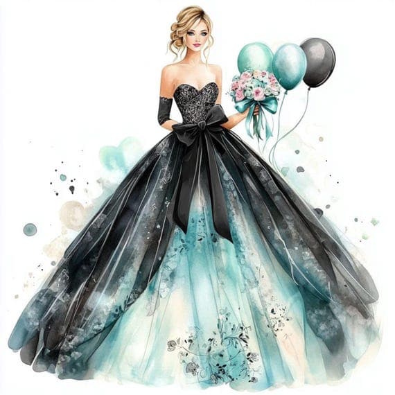 Violet Party Dress Clipart, Gala Gown Illustration (Digital Download) β view 5 β watercolor clipart transparent PNG instant download