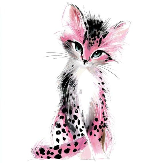 20 Watercolor Pink Leopard Cat Clipart (JPG) β watercolor clipart transparent PNG instant download