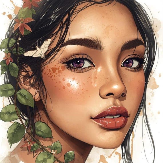 20 Botanical Woman Portrait Watercolor Art – Nature Inspired Female Il — view 8 — watercolor clipart transparent PNG instant download