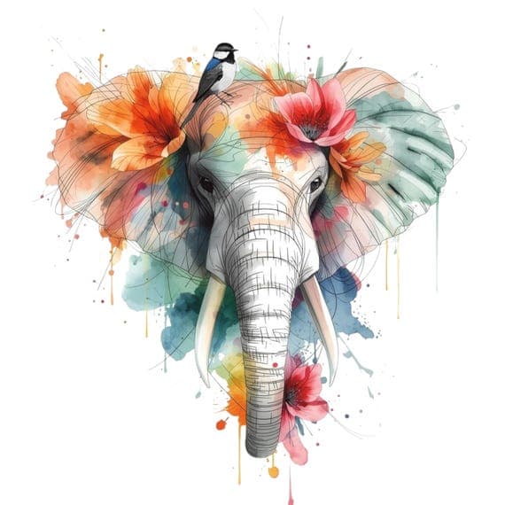 Watercolor Floral Elephant Clipart β view 4 β watercolor clipart transparent PNG instant download