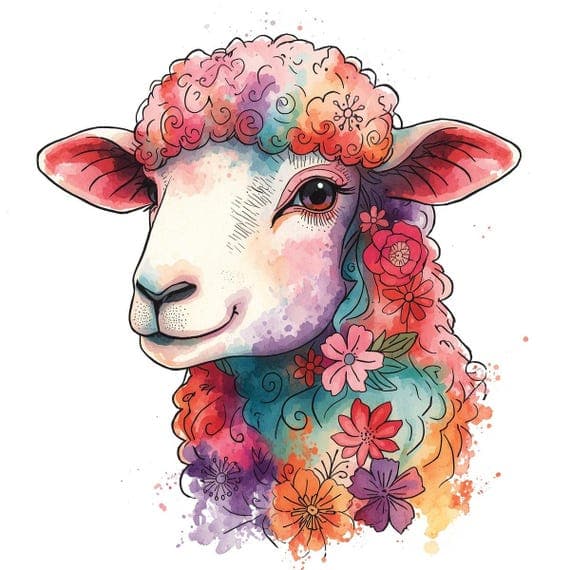 Whimsical Sheep Clipart β watercolor clipart transparent PNG instant download