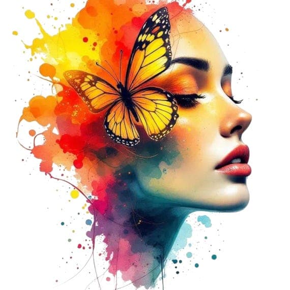 Floral Woman Face Clipart Bundle – Watercolor & Line Art (Digital Down — view 5 — watercolor clipart transparent PNG instant download