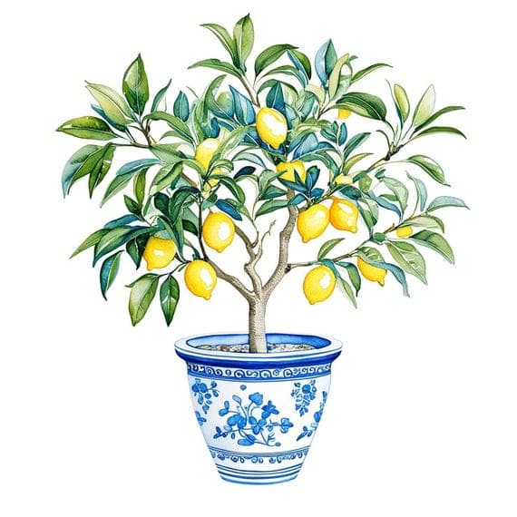 Lemon Tree Pot Clipart, Amalfi Coast, Mediterranean Tile Art (Digital β view 6 β watercolor clipart transparent PNG instant download