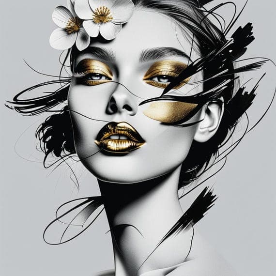 Black and Gold Woman Portraits β view 6 β watercolor clipart transparent PNG instant download