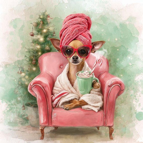 12 Christmas Chihuahua Clipart (JPG) β view 3 β watercolor clipart transparent PNG instant download