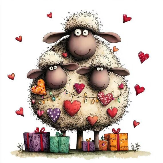 40 quirky Sheep Clipart (JPG) – Whimsical Heart Lamb Art — view 8 — watercolor clipart transparent PNG instant download