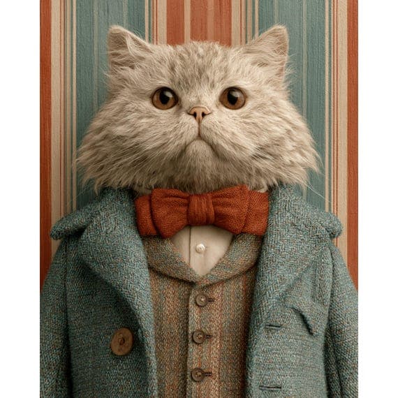 30 Vintage Cat Portraits Bundle, Victorian Steampunk Style Wall Art, C β view 7 β watercolor clipart transparent PNG instant download